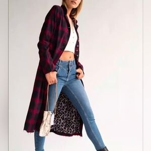  Free People Odessa Duster in maroon plaid Size Small